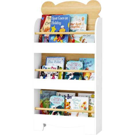 Étagère enfant 3 tablettes bois rangement jouets livres 55x15x110 cm blanc chambre jeux (1/5)