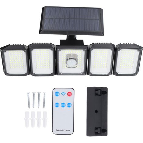 Applique solaire murale, détecteur de mouvement, 3 modes d'éclairage, 5 têtes orientables, étanche, LED 6500K, télécommande (1/4)