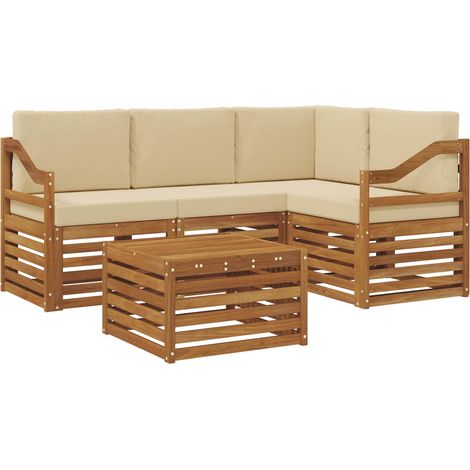 Conjunto de sofás de exterior con cojín 5 pcs Natural y Beige vidaXL