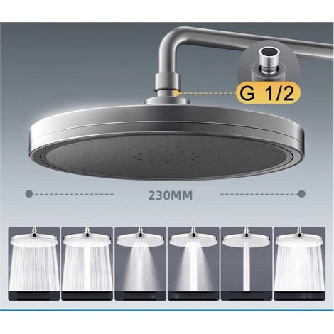 Pommeau de douche rond, pommeau de douche orientable haute pression pluie, gris à 360°, pour un bain confortable (1/5)