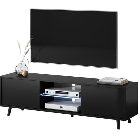 Selsey LEFYR – Fernsehschrank / modernes TV-Board mit Füßen und LED, 140 cm breit (Schwarz Matt / Schwarz Hochglanz) (1/5)