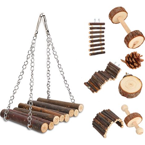 Ensemble de 8 jouets en bois en forme d'écureuil : balançoire, échelle et escalier amusants pour hamsters et petits animaux de compagnie. (1/5)