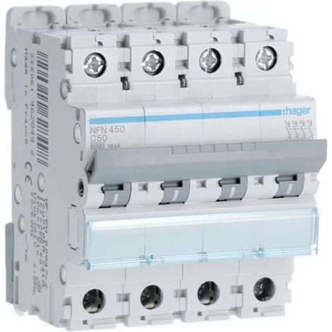 HAGER NFN450 Interruptor automático 4P Hager - curva C - 50A - 6/10kA - 400V - 50/60 Hz
