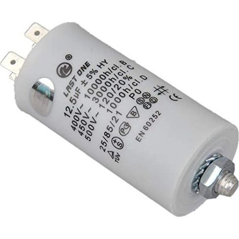 Condensateur moteur 12,5µF 450VAC – Ø35mm x 70mm – Enroulement non inductif – Boîtier résistant aux chocs