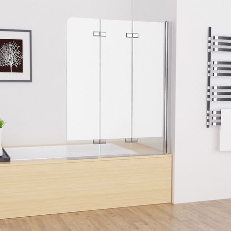 100 x 140cm Badewannen 3-teilig Faltwand Aufsatz 180° Duschwand Duschabtrennung 6mm Nano Glas DAY-3D (1/5)