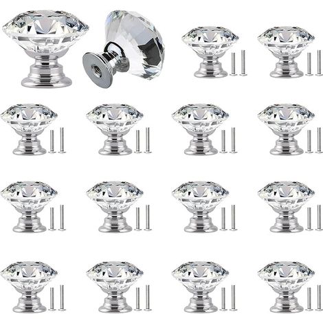 Boutons de meubles en cristal Diamant verre de cristal Bouton d'armoire 30 mm Boutons de placard Bouton de porte Boutons de tiroir Boutons pour commode, meubles, armoire, vis (1/4)