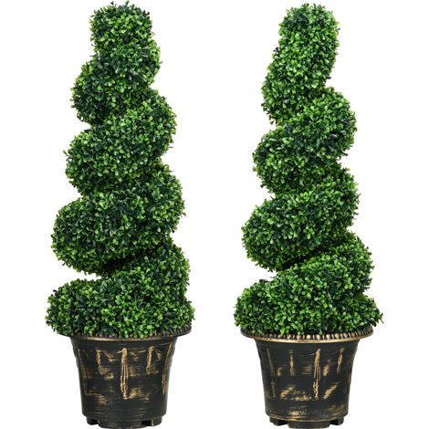 Set de 2 plantas artificiales de boj UV de 90 cm para interior y exterior con maceta (1/5)