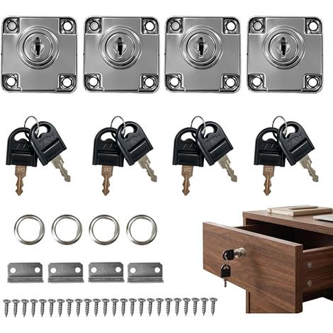 4 x 22mm Silver Cam Locks for Drawer, Furniture, Cabinet, Mailbox and Locker, with 8 Keys, Desk Lock for Door, Cupboard, Showcase and Furniture, Furniture Lock (1/5)