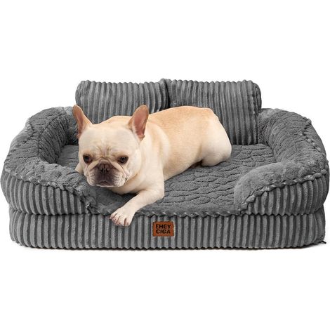 Panier Chien Grande Taille avec Dossier Haut, 76x51cm, Gris (1/5)