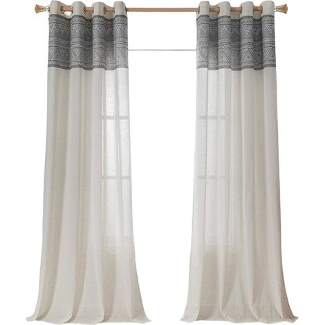 Tende Occhielli 2 Pezzi 245x140cm Semitrasparenti Lino Bianco (1/5)