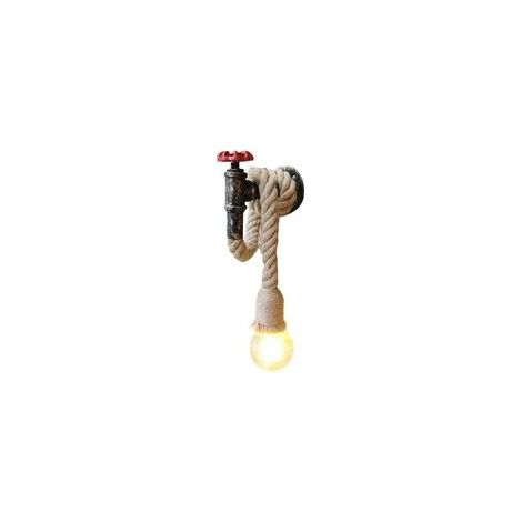 Lámpara de pared industrial retro con diseño de tubería de agua y cuerda de cáñamo, 1 casquillo E27, aplique decorativo perfecto.