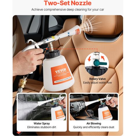 Pistolet Nettoyage Voiture à Air Haute Pression 6-9,2 bars 2 Buses, Réservoir 1 L, Tuyau Caoutchouc, pour Éliminer Saleté Poussière… (1/5)