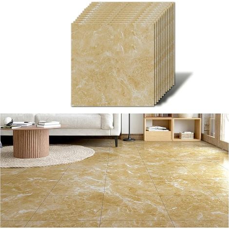 12 x Yellow Marble Adhesive Floor Tiles Adhesive Floor Marble Gold Tiles Bathroom Kitchen Waterproof Bedroom Garage Tiles Removable 1.5 mm 30 cm x 30 cm (1/5)
