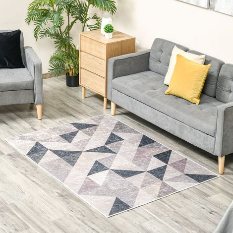 HOMCOM Moderner Teppich 170x120 cm Trenddesign mit geometrischen Formen Vliesbeschichtung für Wohnzimmer und Küche Grau Schwarz Weiß (1/5)
