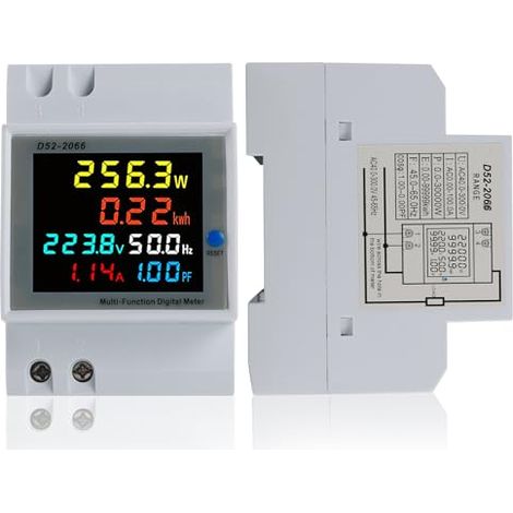 Contatore di energia monofase, contatore elettrico CA 40-300 V 100 A, wattmetro monofase, contatore per guida DIN, voltmetro/amperometro watt/kWh con display LCD, adatto per sistemi di alimentazione e