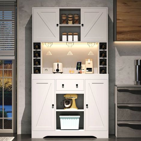 Buffet de Cuisine 180 x 105 x 40 cm étagères réglables tiroir porte-verres en inox compartiments à bouteilles prises électriques (1/5)