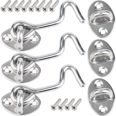 Crochet Porte, 3 Pcs 7.5cm Loquet Porte Exterieur,Crochet Fermeture Porte,Crochet Cabine en Acier Inoxydable,Verrou de Porte Interieure Avec Vis de Montage,Targette de Porte Pour Fenêtre,Grange (1/5)