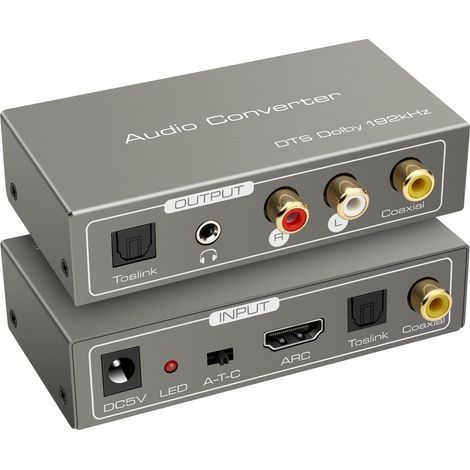 Adaptateur HDMI ARC Numérique Analogique Convertisseur Audio Extractor vers SPDIF Coaxial Optique RCA L R Sortie Stéréo 3.5 mm pour Amplificateur Barre de Son Projecteurs etc (1/5)