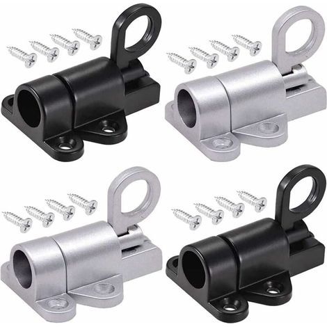 Cerradura automática para puerta de 4 piezas, pestillo de cerrojo, cierre de resorte, con 16 tornillos, para ventanas, puertas de madera y puertas de armario (negro y plateado) (1/5)