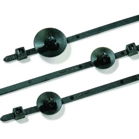 Lanière de fixation noire 190x4.6mm à crantage à pied ancre (sachet de 500) Hellermann