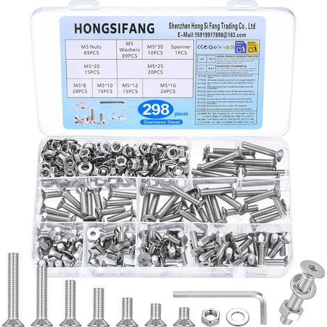 298 Pcs Vis M5 et écrous, Vis à Tête Fraisée Boulons et écrous Set (1/5)