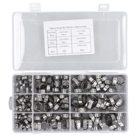 Rosvola Kit de colliers de serrage pour tuyaux de carburant, 180 pièces, accessoires de ligne d'injection en acier inoxydable, à une seule oreille (1/5)