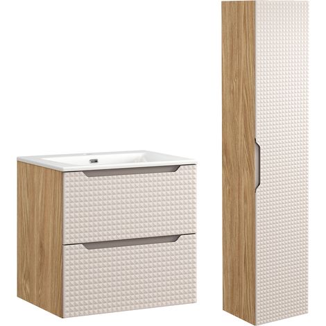 Set di mobili da bagno con lavabo Mallory beige e marrone 60cm