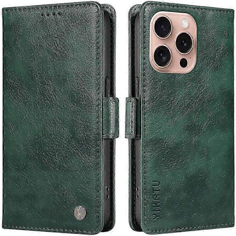 Compatible avec iPhone 16 Pro. Étui portefeuille en cuir texturé litchi. Fermeture magnétique latérale. Idéal comme cadeau. Compatible avec G. (1/5)
