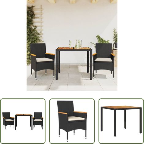 vidaXL Sitzkissen - 3-tlg. Garten-Essgruppe mit Kissen Schwarz Poly Rattan Akazie (1/5)