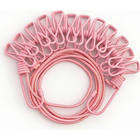 Dos tendederos retráctiles con 12 pinzas, ideales para viajes y acampadas. Para uso exterior, color rosa. (1/5)