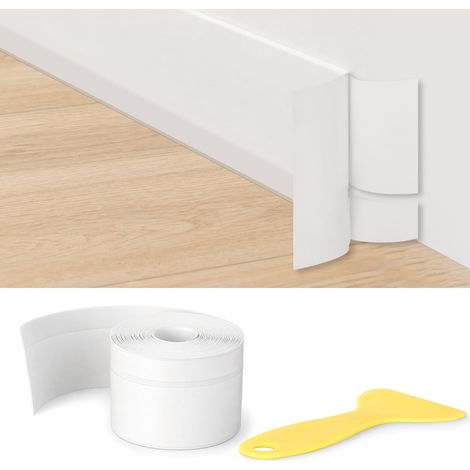 Plinthe Souple Autoadhésive, Plinthe PVC Flexible Étanche 7cm × 5m Couleur Blanche, Découpable Soi-Même, Moulure Murale Pour Cuisine Et Salle De Bain (1/5)