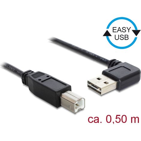 Delock Cable EASY-USB 2.0 Tipo-A macho, sesgado hacia la izquierda y hacia la derecha  USB 2.0 Tipo-B macho 0,5 m