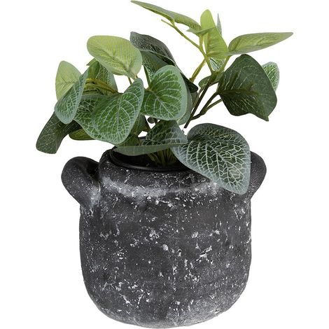 Pot de Fleurs Décoratif en Pierre Style Industriel Gris 17 x 15 x 13 cm - Ouverture 9 cm - PANGIVO (1/2)