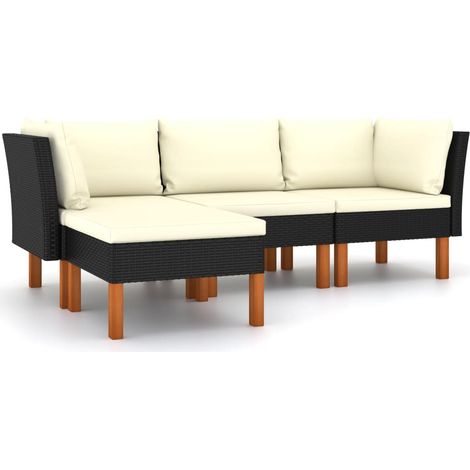 Mobili da giardino mobili da esterno Set di mobili da 4 pezzi con cuscini in resina intrecciata nera 020016201