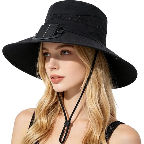 Chapeau avec ventilateurs Casquette rechargeable respirante à large bord Casquette Portable Avec Ventilateurs Solaires Pour Camping Jour Nuit Jardinage Randonnée Sports Extérieur Femmes Hommes (1/5)