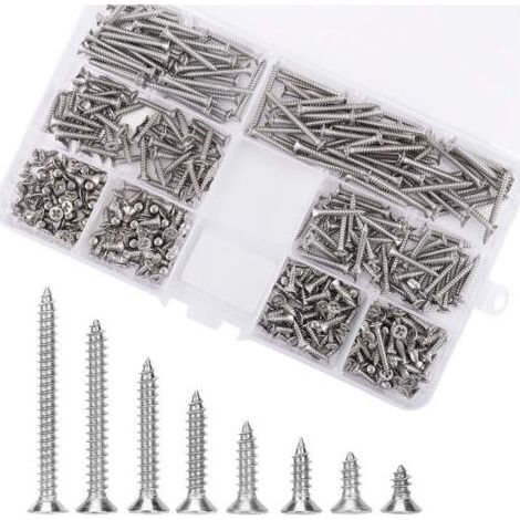 400 Pièces Vis Autotaraudeuses M3 Vis à Tête Plate Croisée, Vis à Bois Cruciforme Inox Vis à Bois Inox en Acier Inoxydable Kit de Classification de Vis à Tête Croisée (1/4)