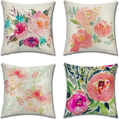 Filiyano – oreiller de luxe – Taie d'oreiller de luxe - fleurs - Taie d'oreiller 45 cm - lot de 4 - Anti-allergique - taies d'oreiller carrées (1/5)