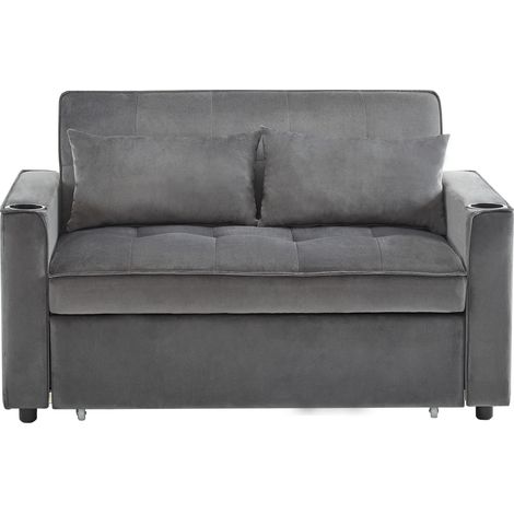 Canapé convertible - 2 places,rangements,porte-gobelets,coussins inclus,velours - pour salon,hôtel - 137x76x83cm - Gris (1/5)