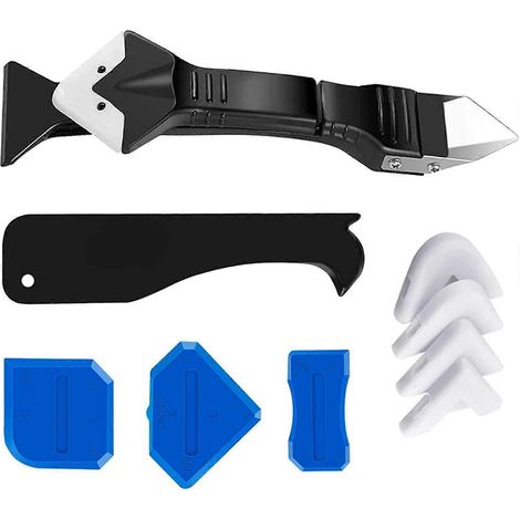 Ensemble de 9 outils pour calfeutrage silicone, outil de finition 3 en 1 pour lisser les joints, grattoir à joint en silicone, pour salle de bain et cuisine (1/5)