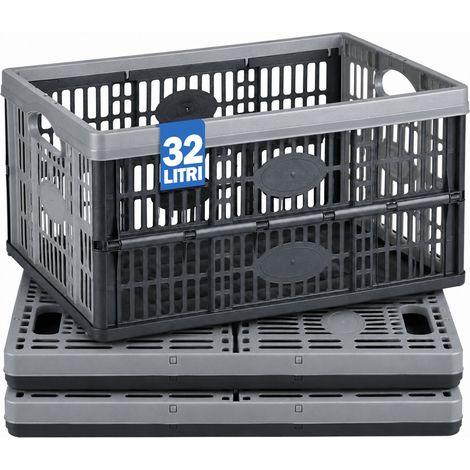 Set 3 Ceste Pieghevoli Nere 32L Portaoggetti Archiviazione Impilabili 47x3x23cm (1/5)