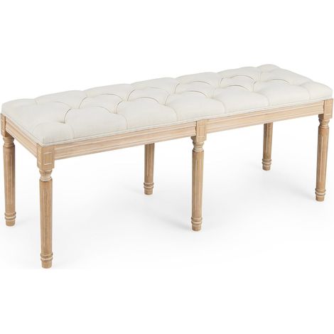 COSTWAY Panca dIngresso Vintage Francese, Panca da Pranzo Imbottita da 120 cm con Gambe in Legno di Gomma Massiccio, Sedia Pouf Capitonné a Fine Letto per Ingresso, Soggiorno e Camera da Letto (1/5)