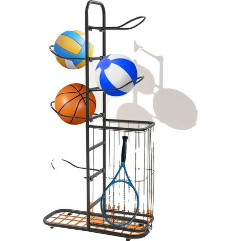 Scaffale porta palloni da basket, in ferro di alta qualità, 22,8" x 9,3" x 45,7", supporta 11,02 libbre per ripiano, 5 ripiani, struttura aperta (1/5)