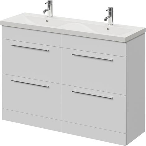 Napoli 390 Gloss White 1200mm 4 Drawer Vanity Unit with Double Glide Basins - 1200mm - Chrome 320mm Handle