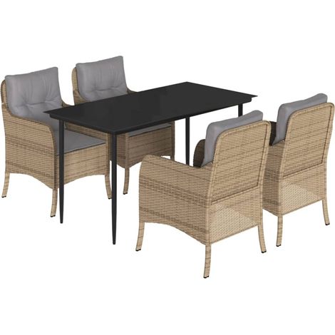 Maison Exclusive - 5-tlg. Garten-Essgruppe mit Kissen Beige Poly