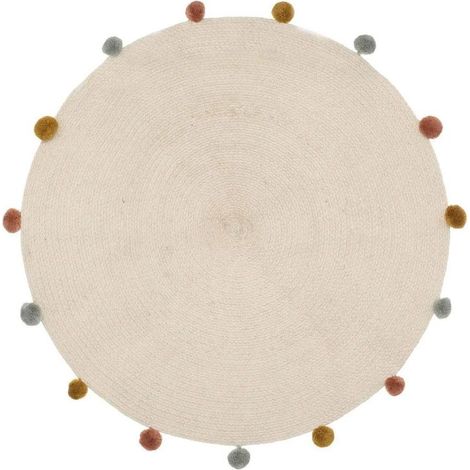 Tapis Enfant Pompons Arlequin 90cm Beige (1/2)
