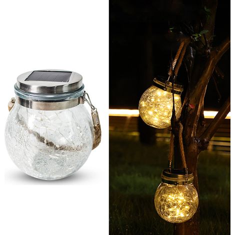 Boule de verre extérieure décorative créative suspendue jardin cour craquelée paysage de Noël solaire lumière Festival lumière LED (lumière chaude) (1/5)