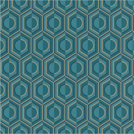Teal and Gold Geometric Wallpaper Retro Smooth Paste The Wall Living Room (1/4)