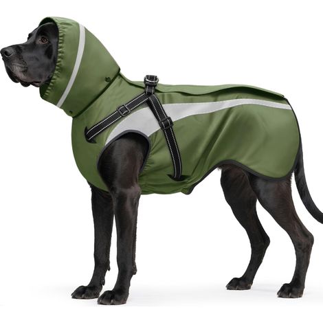 Imperméable Chien Imperméables pour Réfléchissant Chiens Vestes de Pluie à Capuche Pluie Poncho Moyens Grands S-XXL (Vert, L) (1/5)