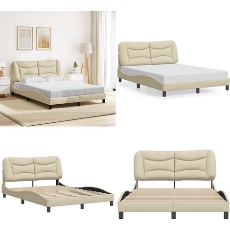 Cadre de lit sans matelas crème 140x190 cm tissu - Lit Plateforme - Lit Double - Cadre De Lit - Literie - Meuble De Chambre - Home & Living (1/5)