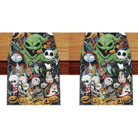 Camino de mesa de Halloween, camino de mesa de fantasmas navideños, mantel negro de otoño, decoración navideña para el hogar, 33 x 183 cm (2 piezas) (1/5)